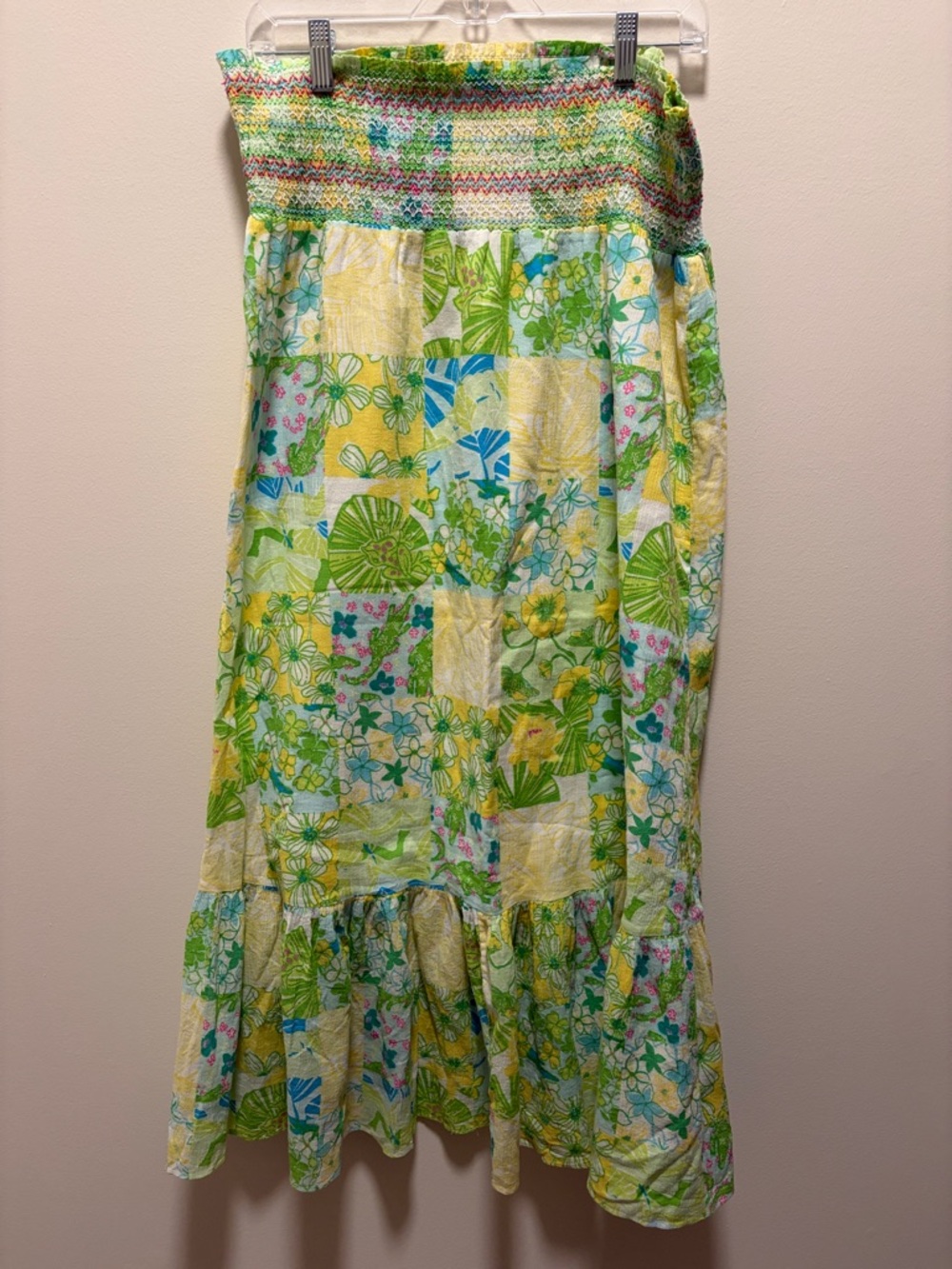 Lilly Pulitzer Smocked Waist Floral Patchwork Maxi Skirt Medium